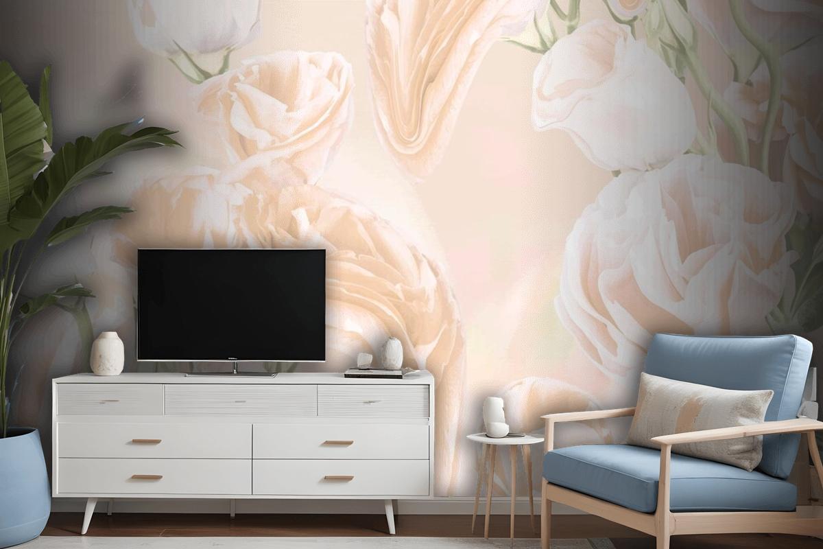 Floral Background Beige Rose Psychedelic Art Wallpaper Mural