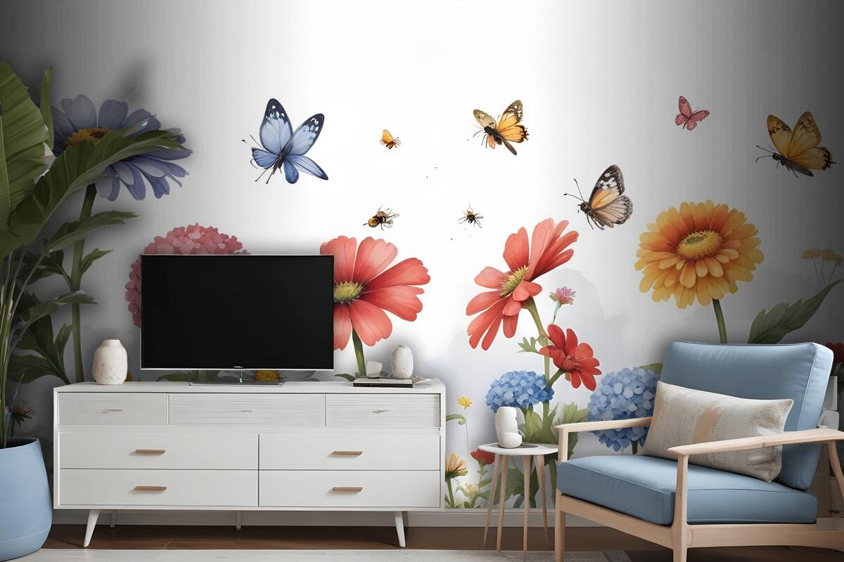 Floral Gardens With Butterflies Wallpaper Mural