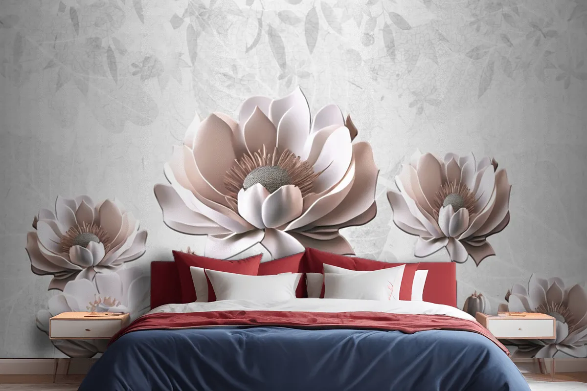 Floral Painting Light Gray Background Wallpaper Mural