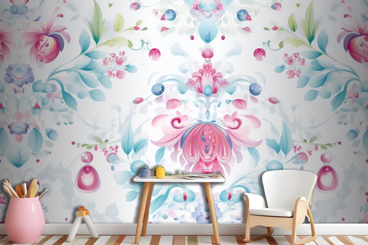 Floral Pattern Background Girl Wallpaper Mural