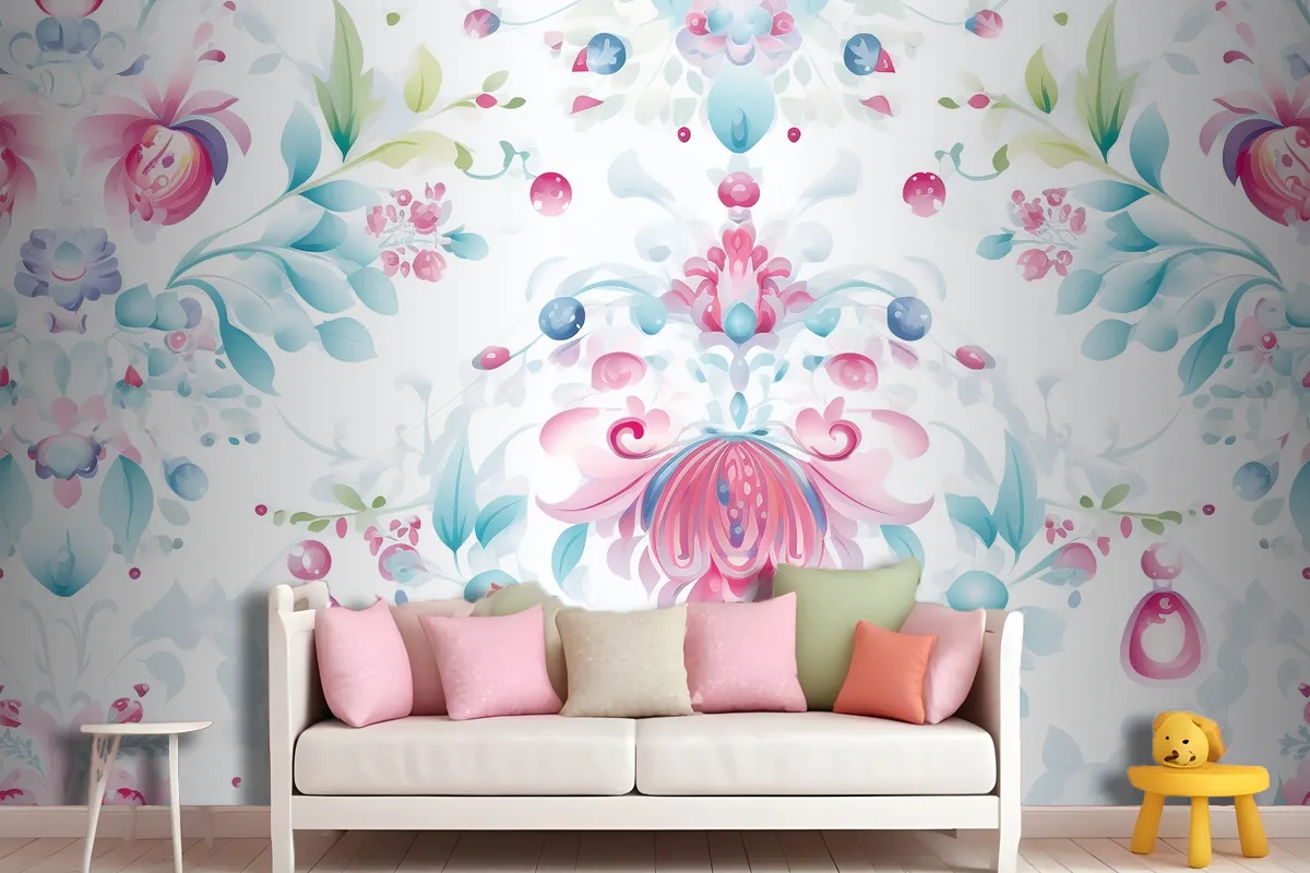 Floral Pattern Background Girl Wallpaper Mural