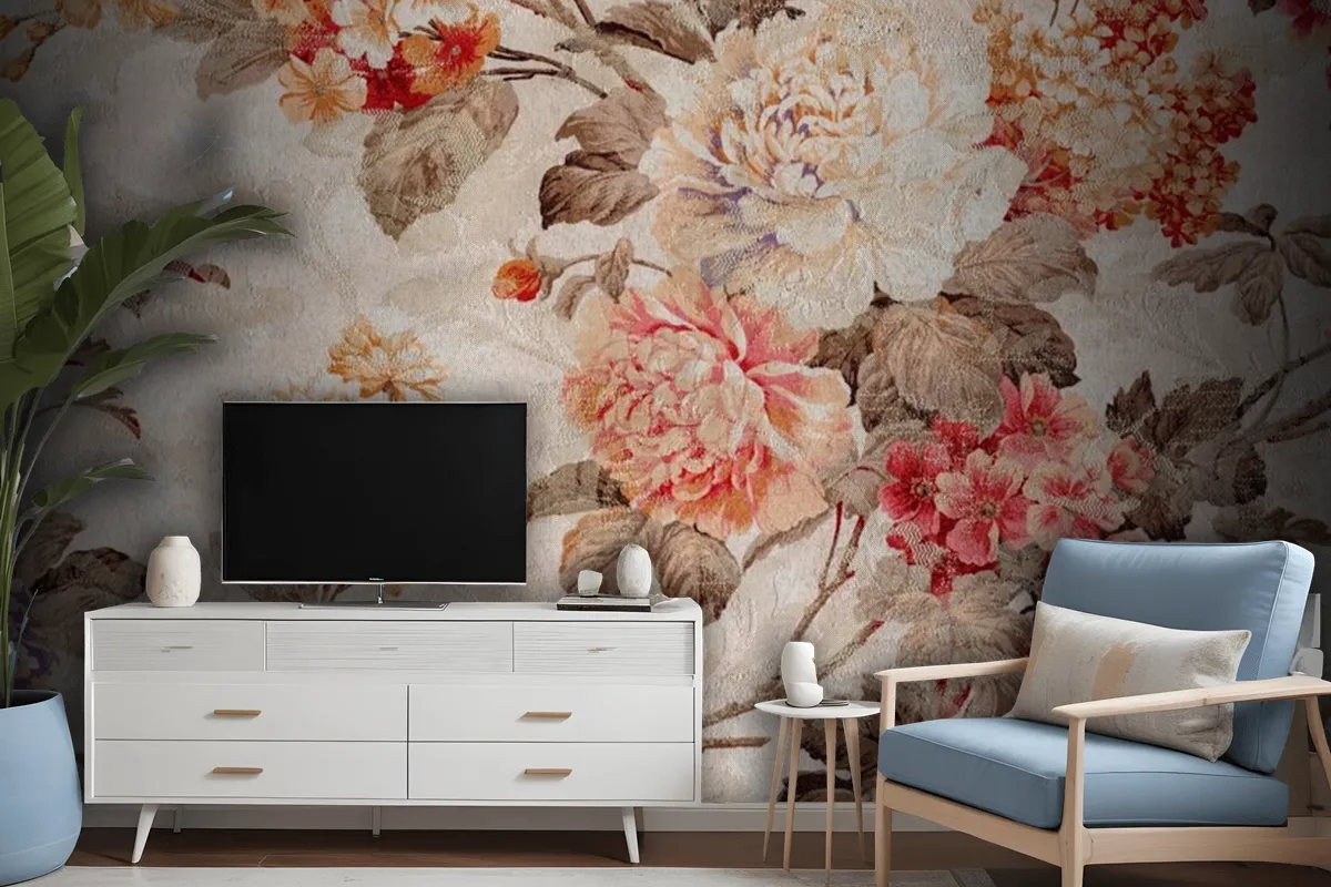 Floral Pattern Fabric Texture Wallpaper Mural