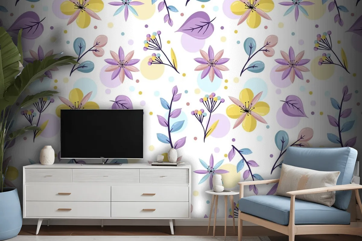 Floral Pattern With Pastel Colors Wallpaper Mural