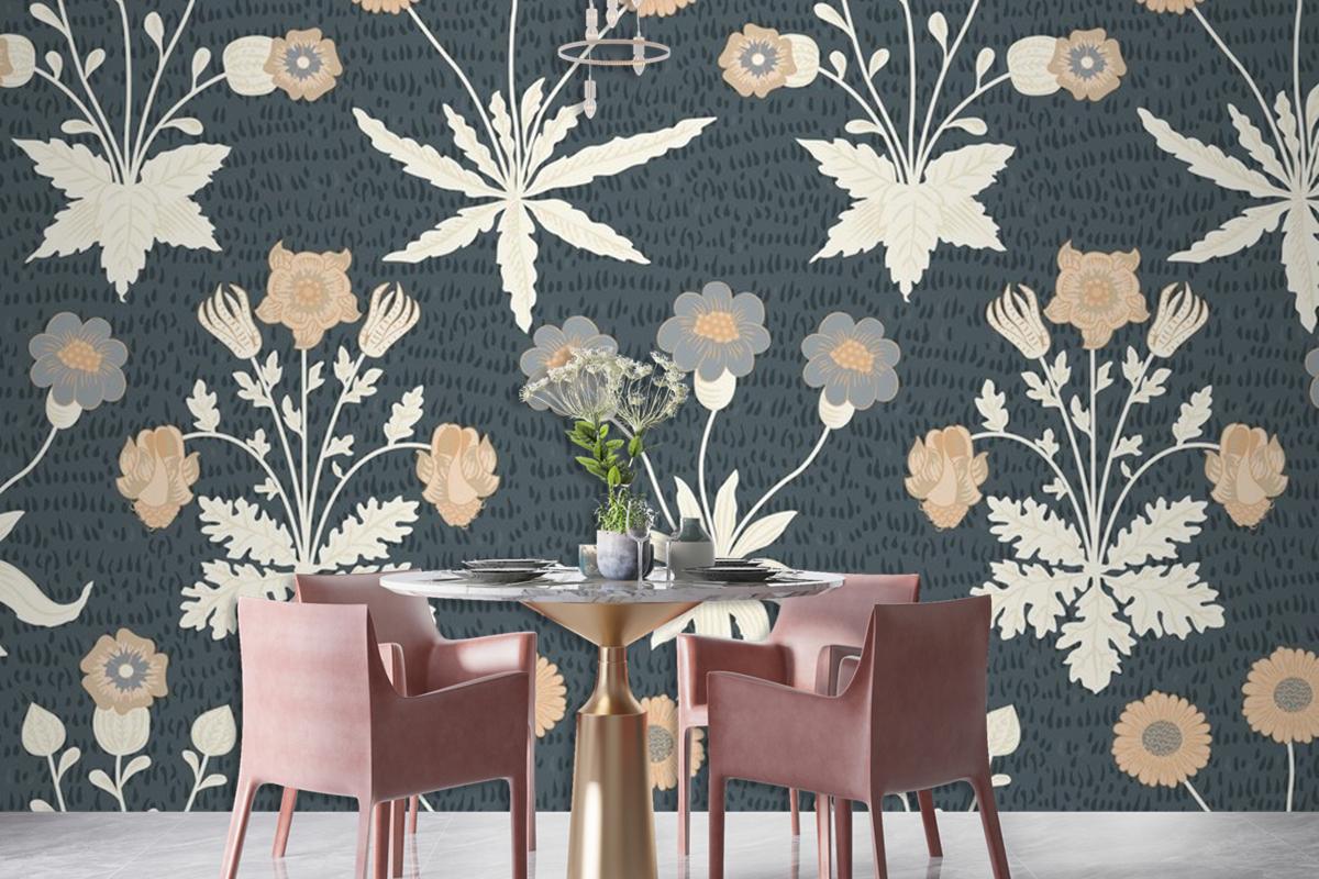 Floral Pattern Dining Room Wallpaper Mural