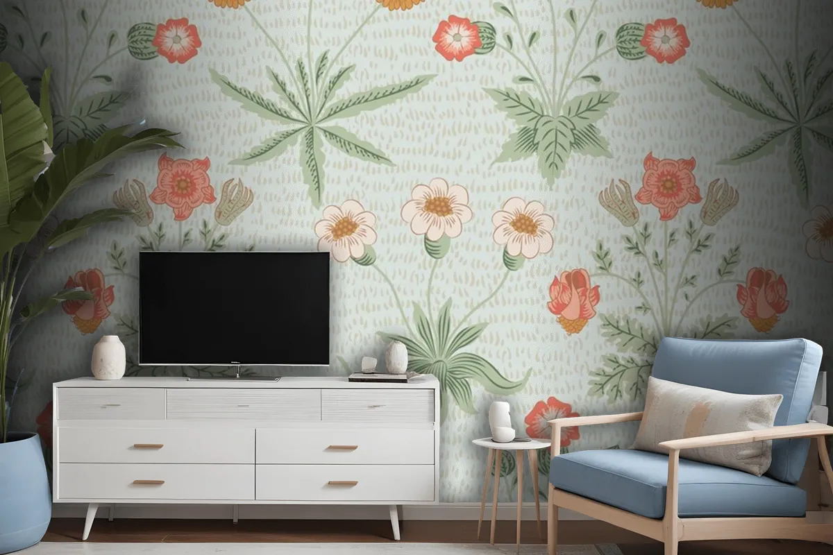 Floral Pattern Green Wallpaper Mural