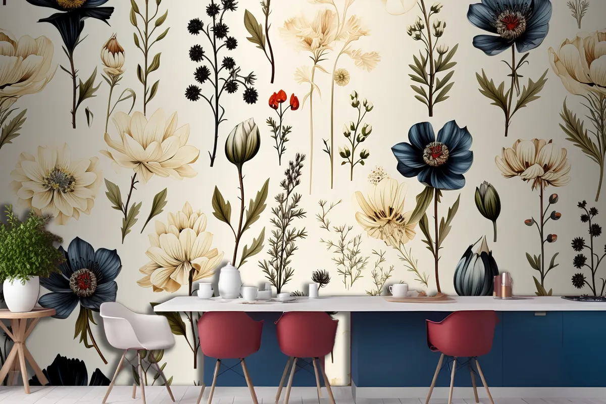 Floral Seamless Pattern Delicate And Vibrant Blooms Wallpaper Mural