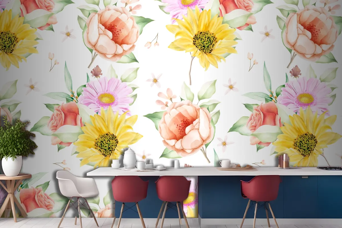 Floral Seamless Pattern Floral Blooming Wallpaper Mural