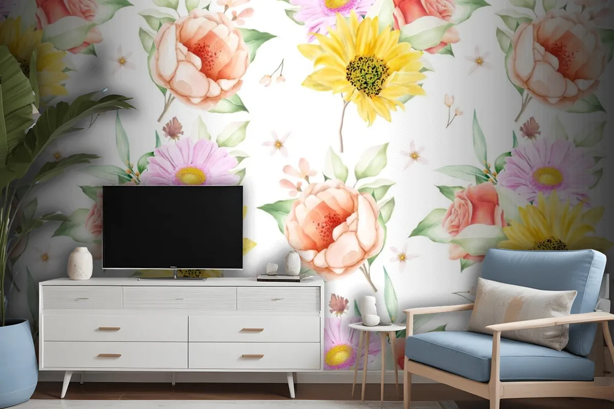 Floral Seamless Pattern Floral Blooming Wallpaper Mural