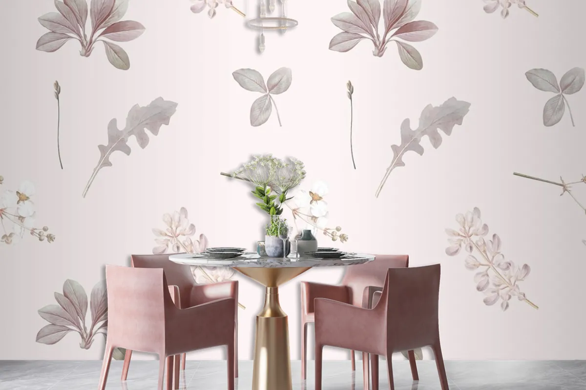 Floral Seamless Pattern On Gray Background Wallpaper Mural