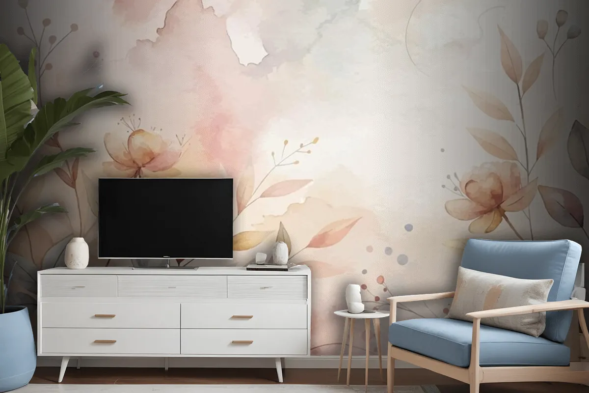 Floral Watercolor Silhouette Background Wallpaper Mural