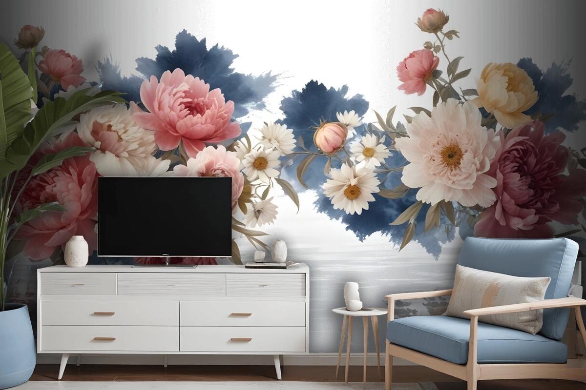 Flowers With World Wallpaper Mural