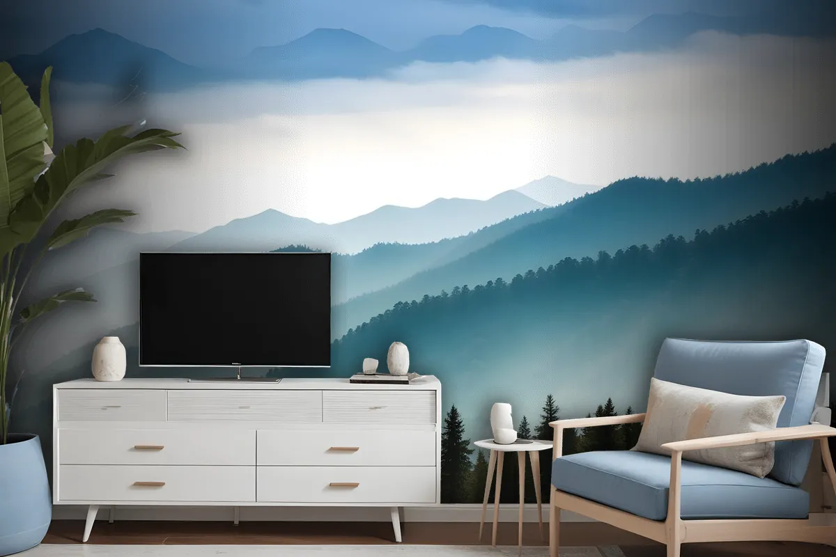 Foggy Mountains Landscape Wallpaper Mural