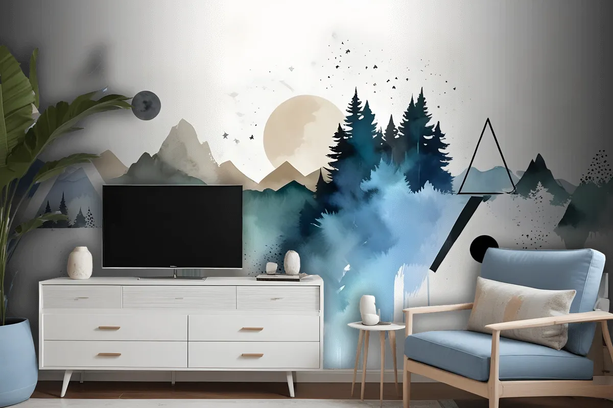 Forest Geometric Pattern Wallpaper Mural