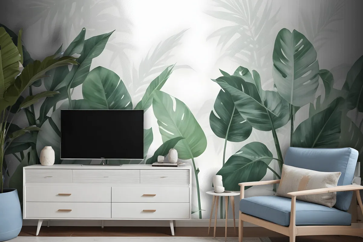 Fresh Green Tropical Leaf Wallpaper Mural