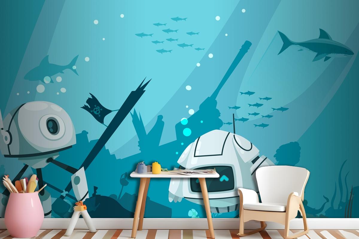 Futuristic Robots Marine Composition Wallpaper Mural