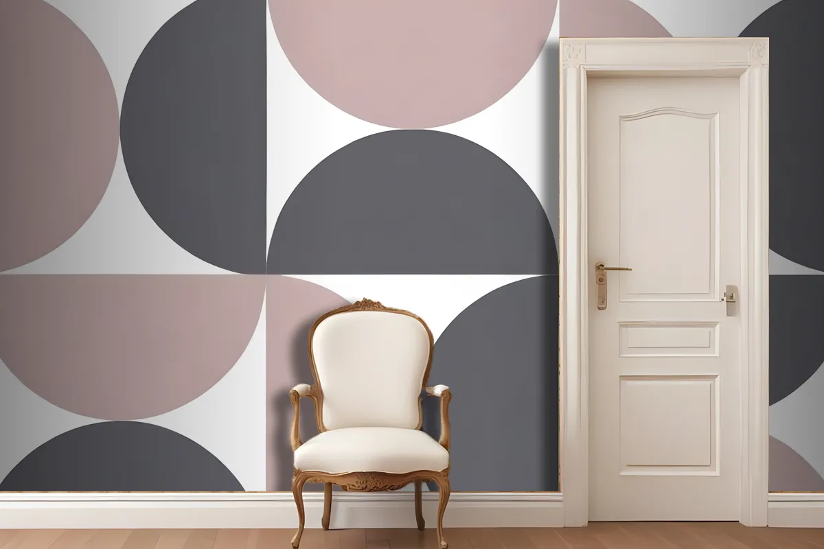 Geometric Shapes In Shades Of Gray And Pink Arranged Wallpaper Mural