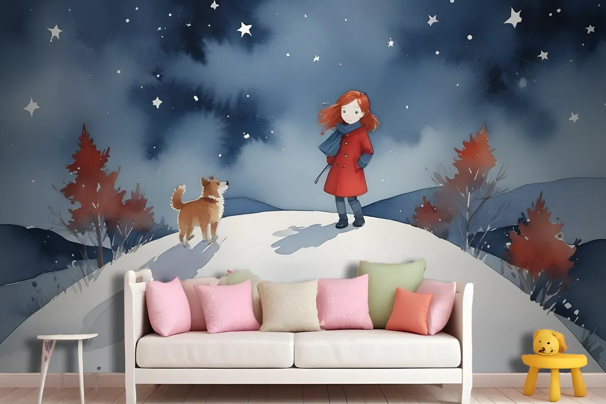 Girls On The Moon Kids Wallpaper Mural