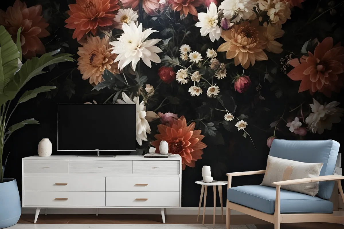 Golden Age Large And Dark Floral Wallpaper Mural