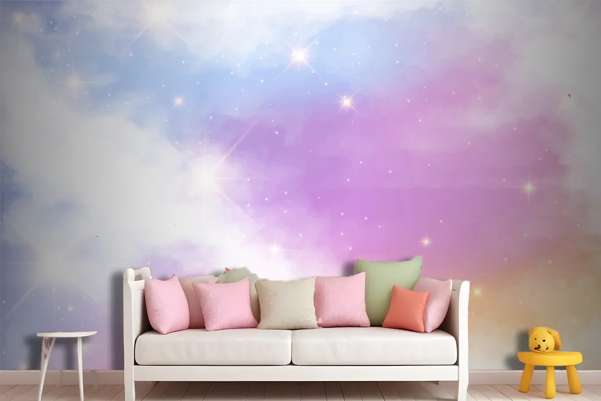 Gradient Pastel Sky Background Girl Wallpaper Mural