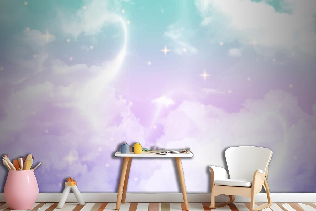 Gradient Pastel Sky Girl Wallpaper Mural