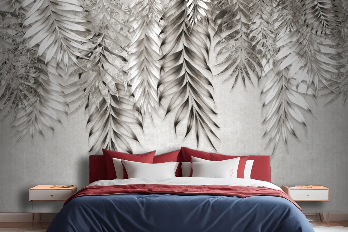 Gray And White Branches Trees Leaves On Drawing Wallpaper Mural