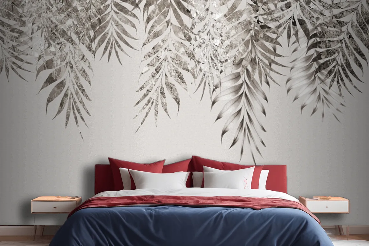 Gray Branches Tree Leaves In Drawing Wallpaper Mural