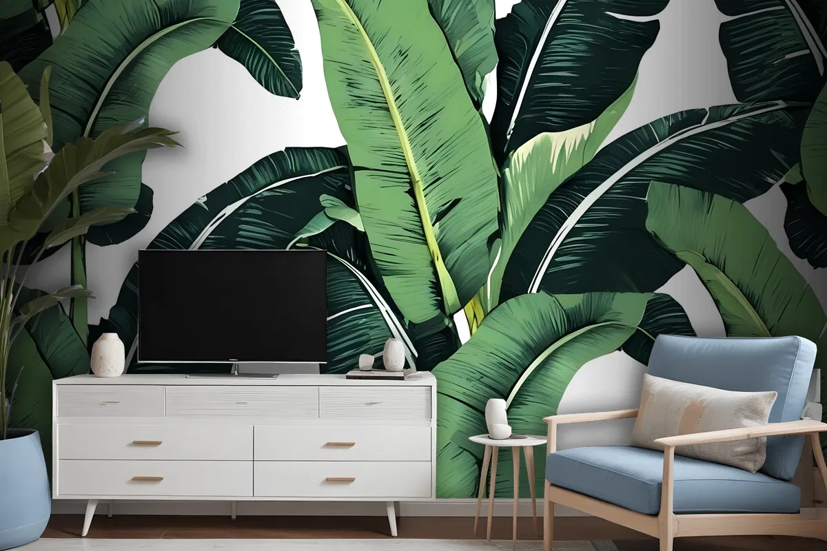 Green Banana Leaf Pattern Wallpaper Mural