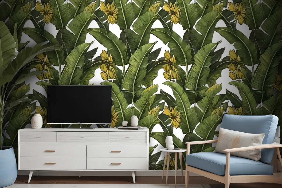 Green Banana Leaves Wallpaper Mural