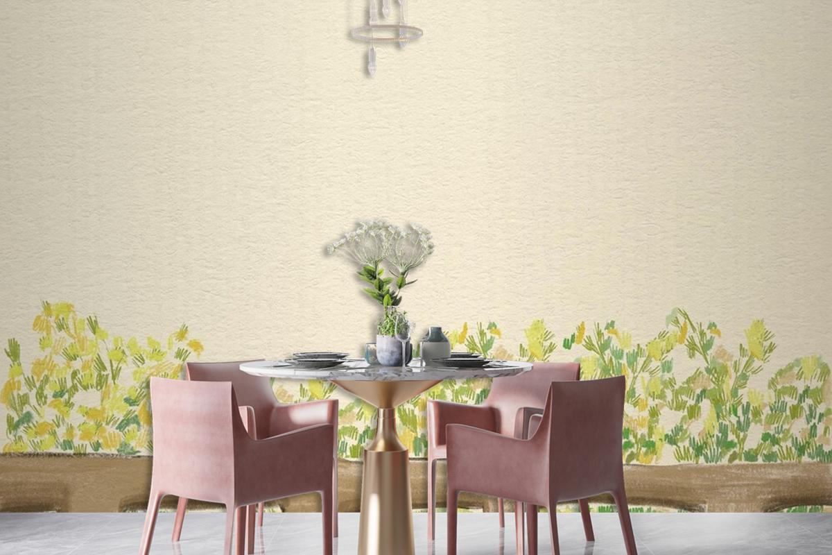 Green Bushes Background Color Pencil Wallpaper Mural