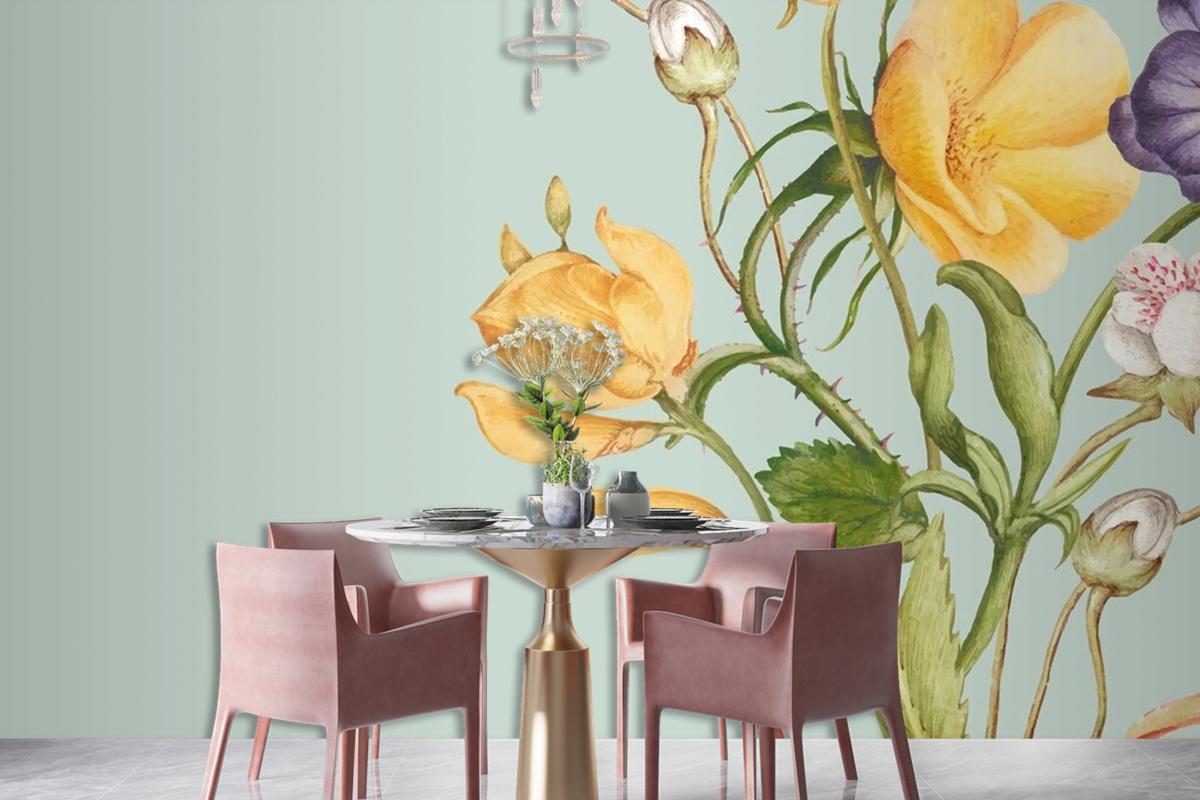 Green Floral Background In Pastel Paper Texture Style Wallpaper Mural