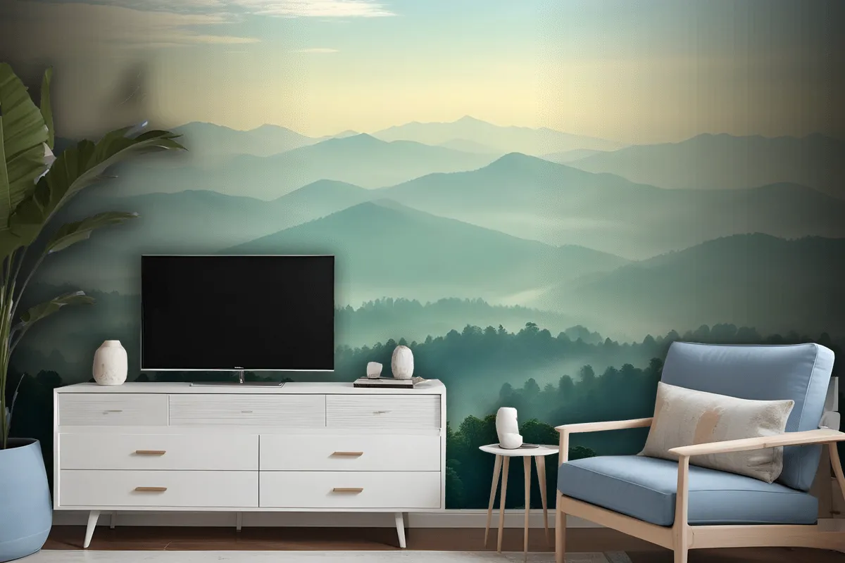 Green Mountain Silhouette Wallpaper Mural