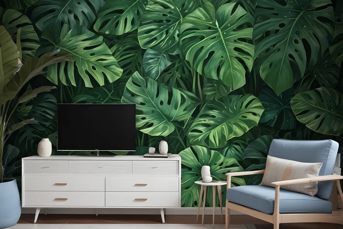 Green Tropical Leaves Wallpaper Mural