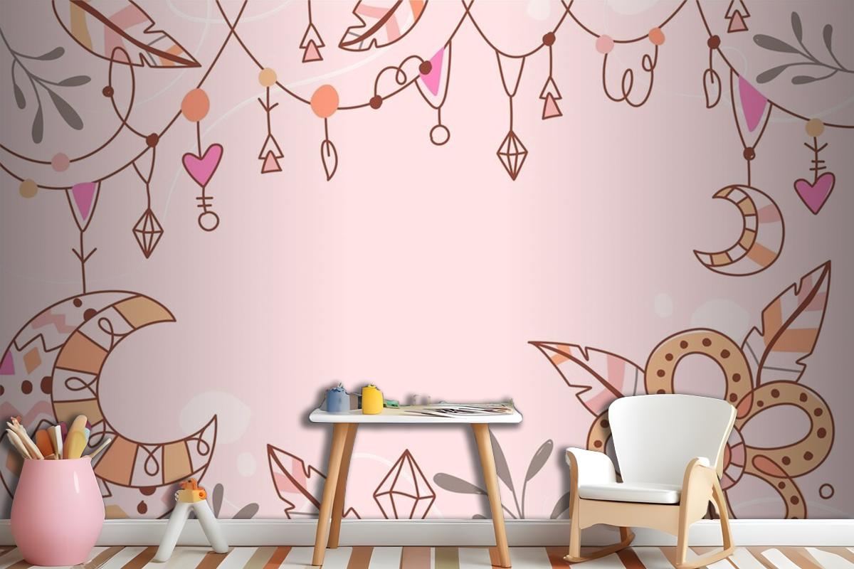 Hand Drawn Boho Background Girl Wallpaper Mural