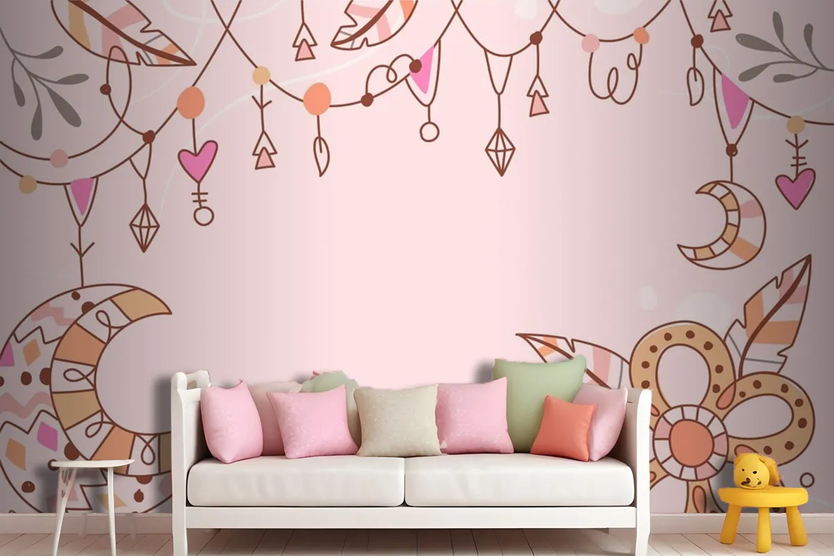 Hand Drawn Boho Background Girl Wallpaper Mural