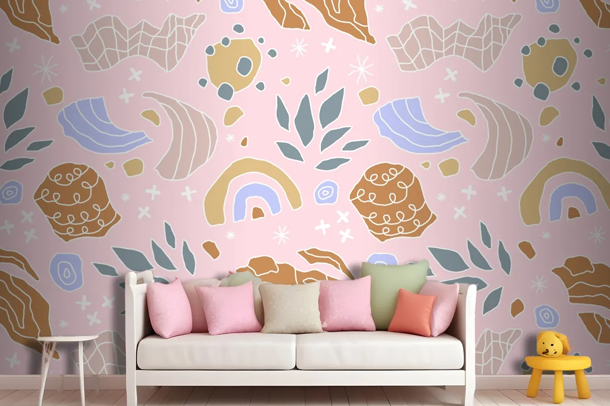 Hand Drawn Cutout Collage Pattern Wallpaper Mural