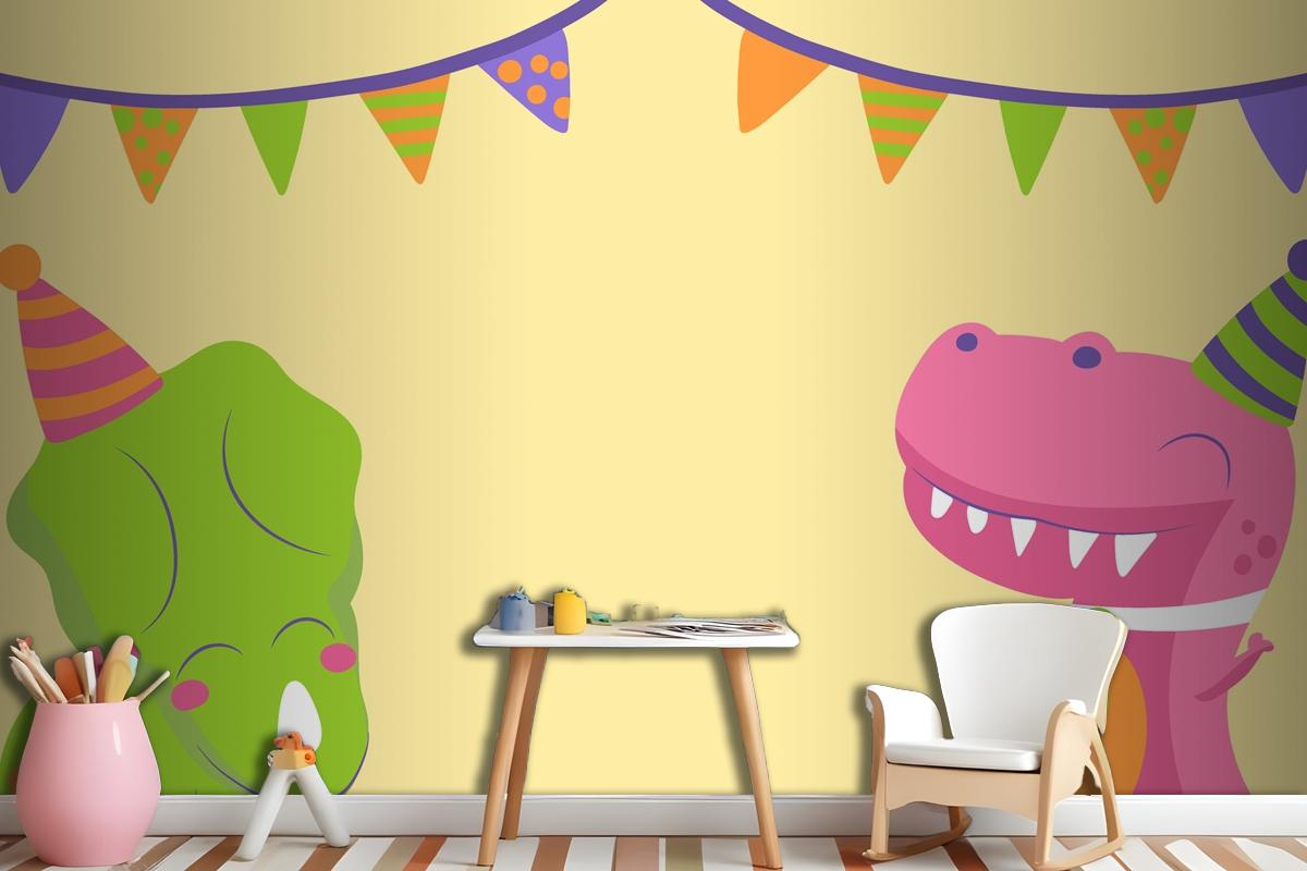 Hand Drawn Dinosaur Birthday Zoom Wallpaper Mural