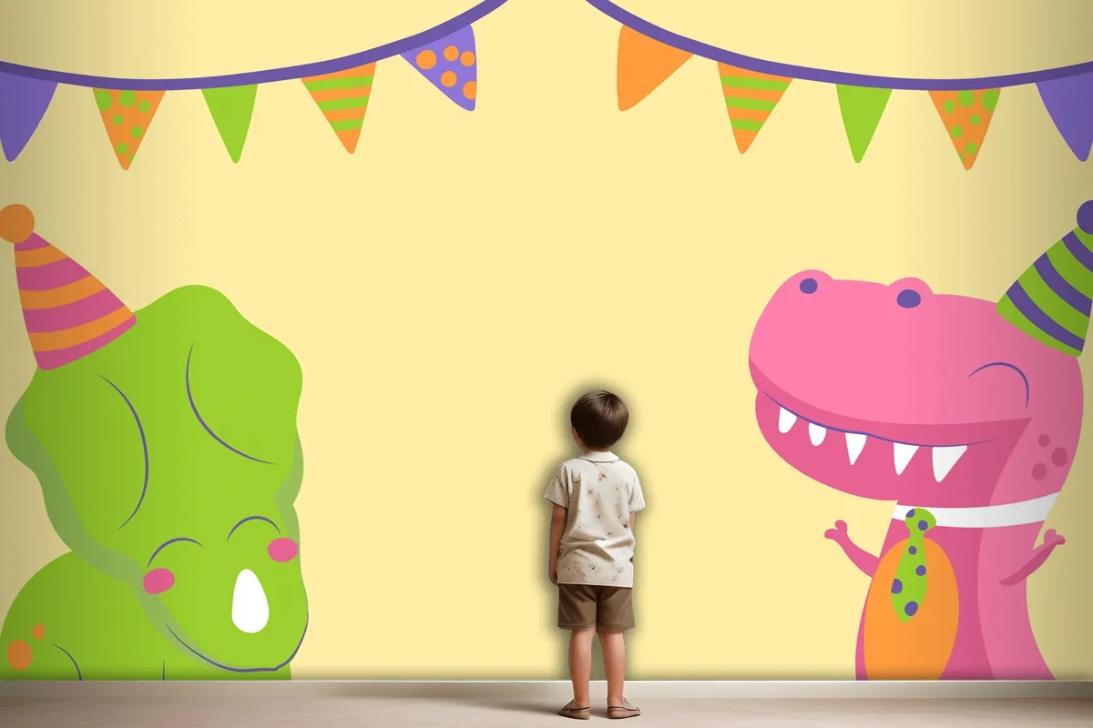 Hand Drawn Dinosaur Birthday Zoom Wallpaper Mural