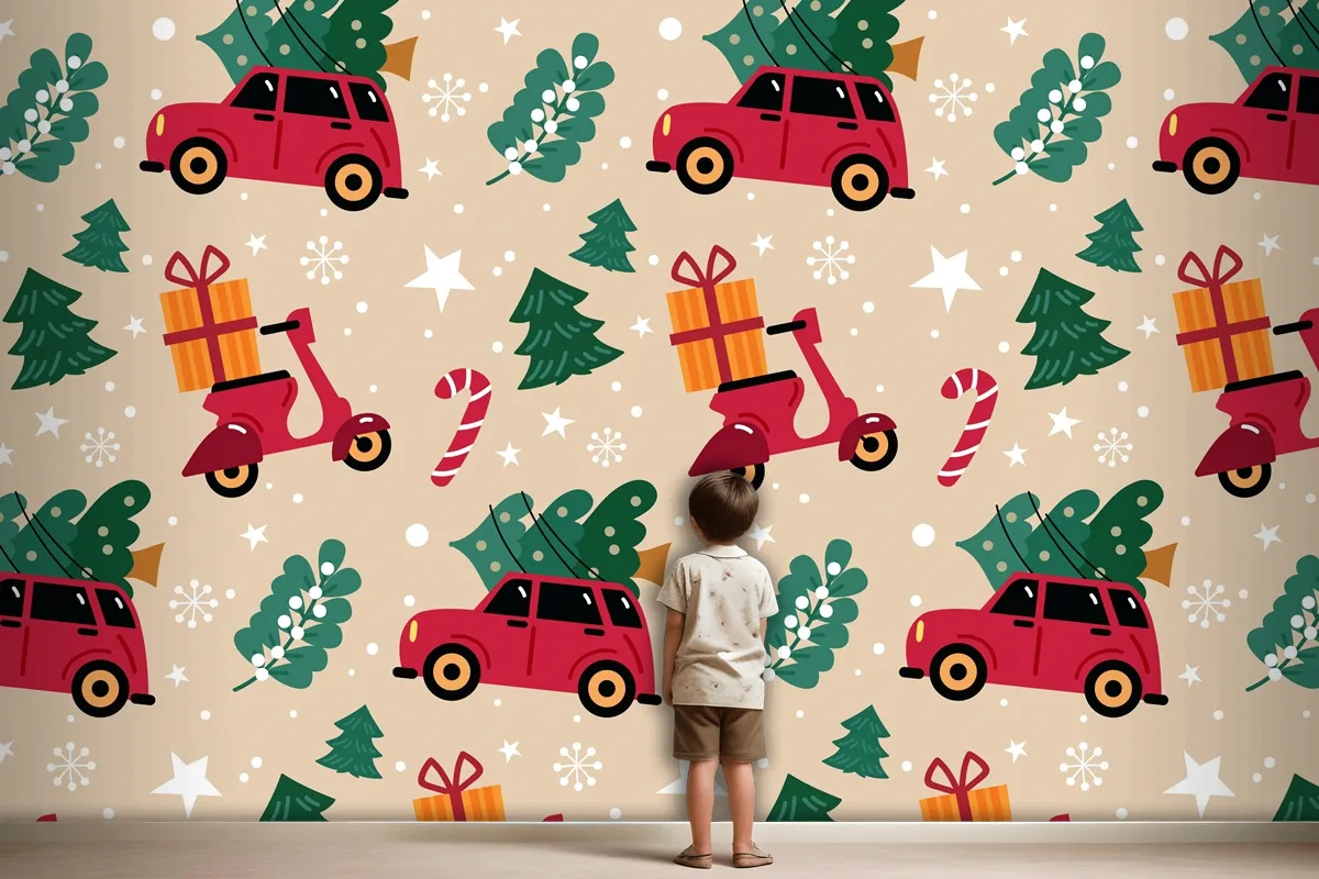 Hand Drawn Flat Christmas Pattern Design Wallpaper Mural