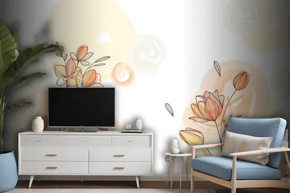 Hand Drawn Flowers Background Wallpaper Mural