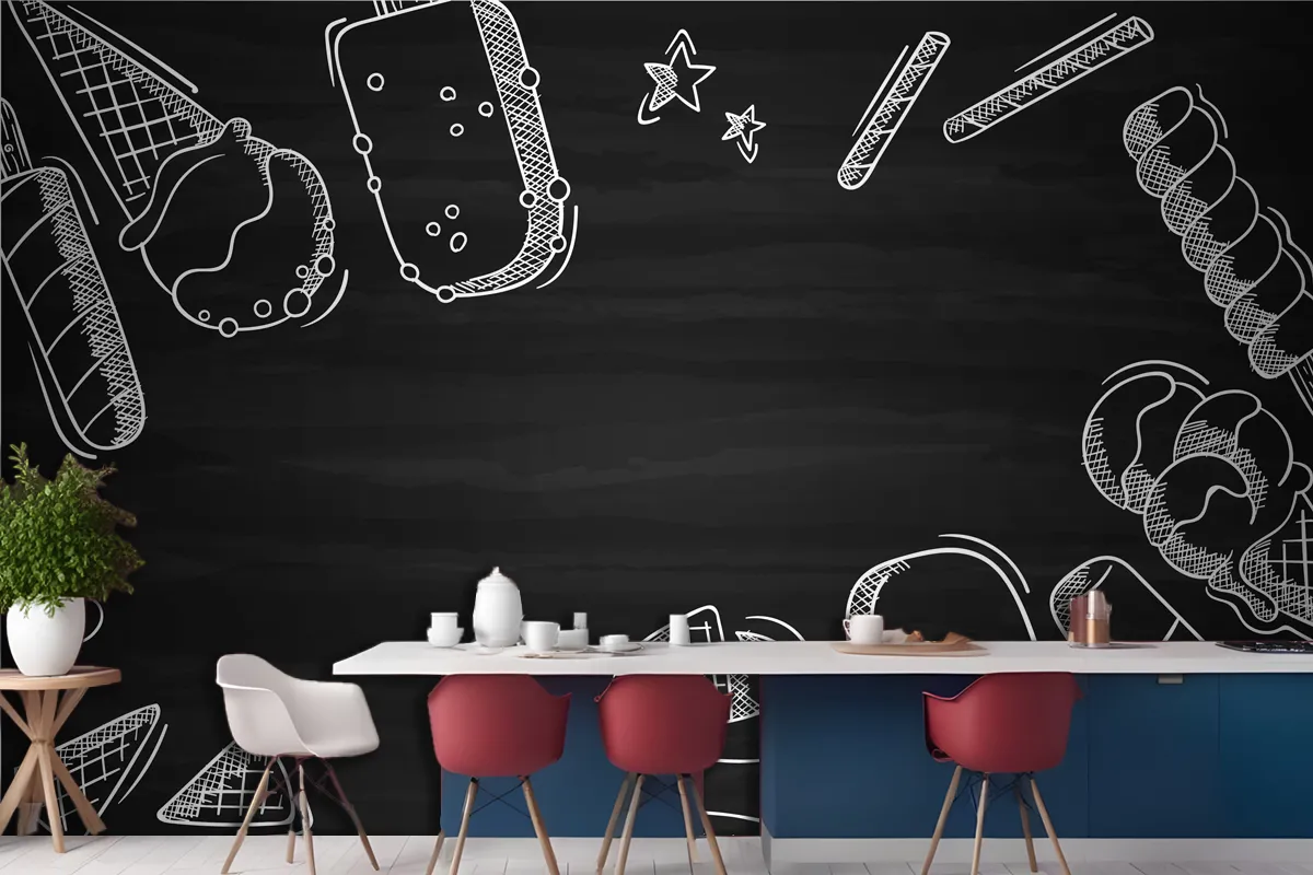 Hand Drawn Ice Cream Blackboard Wallpaper Mural