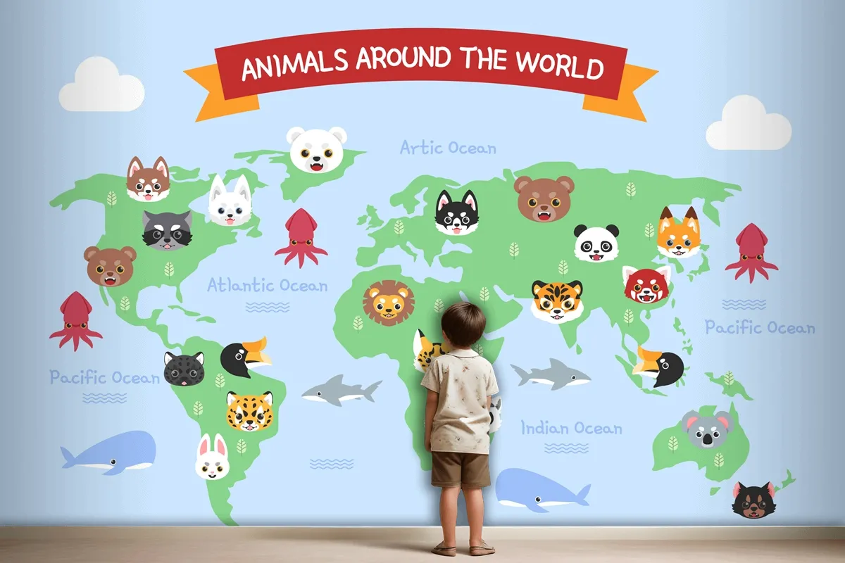 Hand Drawn Kids Map Wallpaper Mural