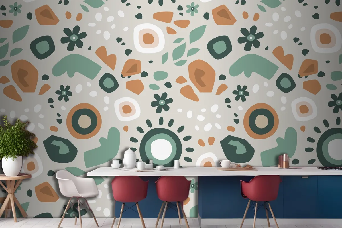 Hand Drawn Muted Colors Pattern Design Wallpaper Mural