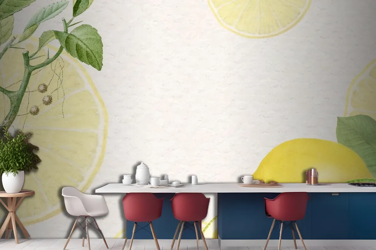 Hand Drawn Natural Fresh Lemon Wallpaper Mural