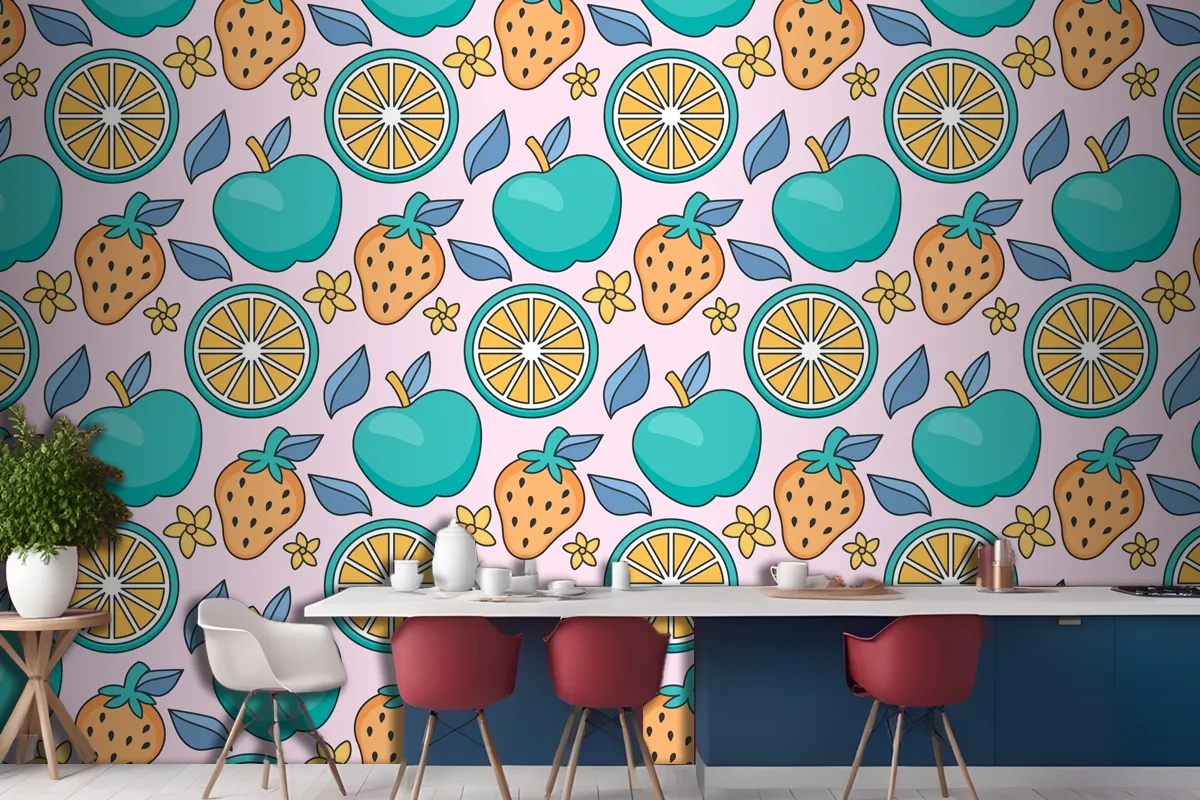 Hand Drawn Pastel Summer Pattern Design Wallpaper Mural