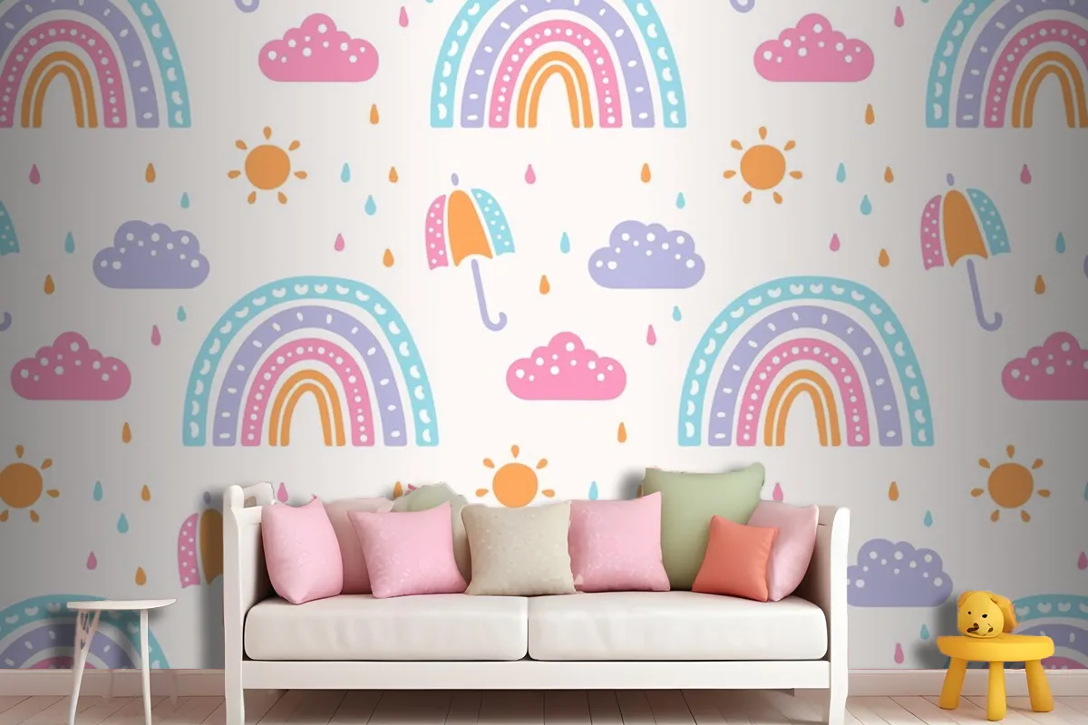 Hand Drawn Rainbow Pattern Design Kids Wallpaper Mural