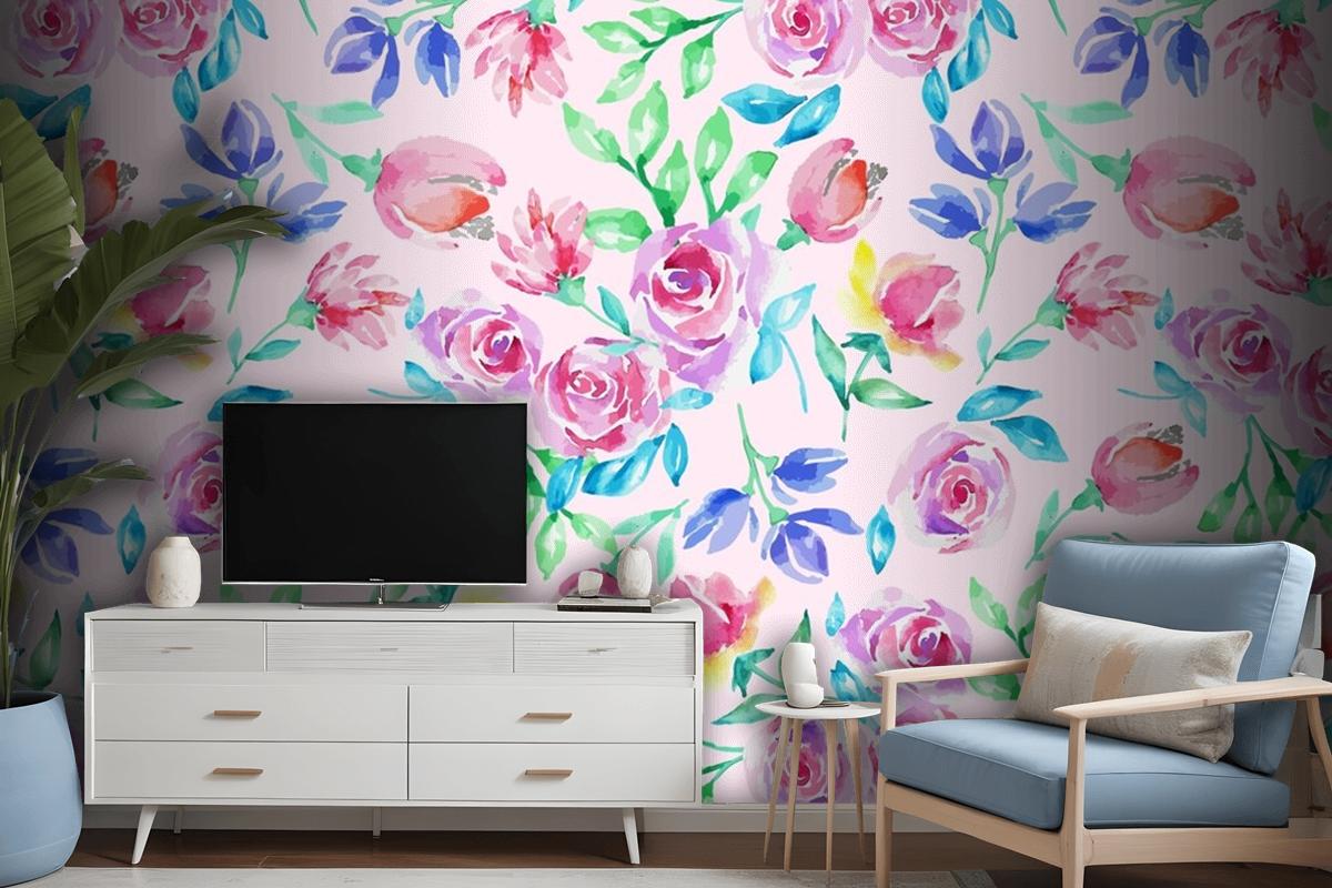 Hand Drawn Small Flowers Pattern Wallpaper Mural