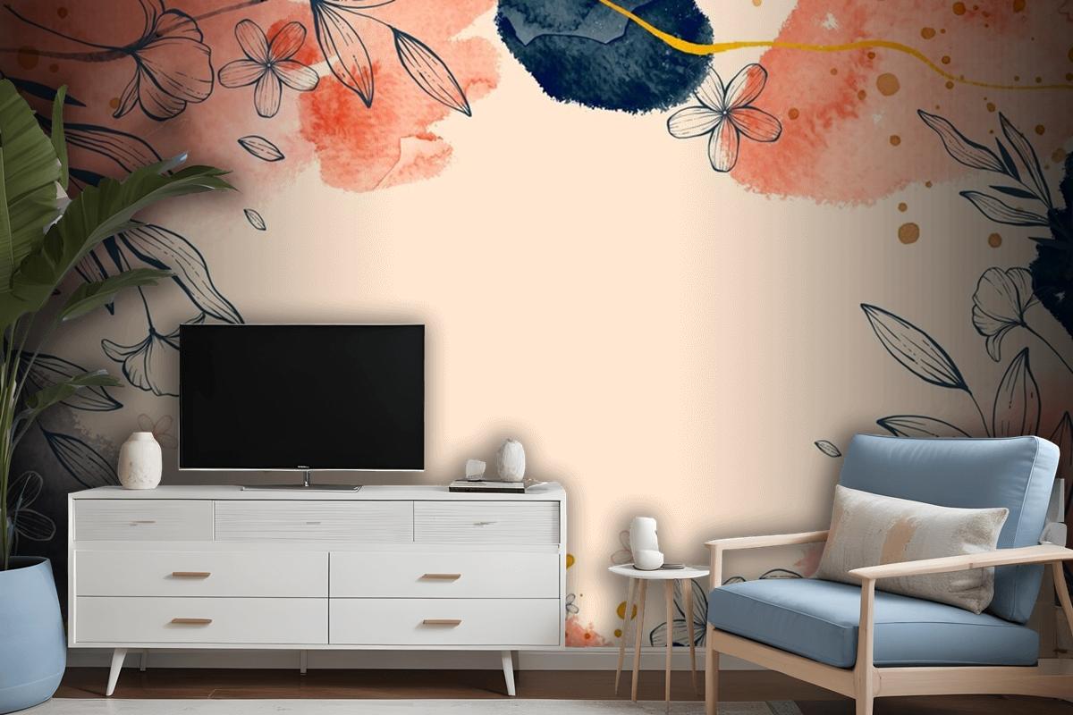 Hand Drawn Watercolor Floral Background Wallpaper Mural