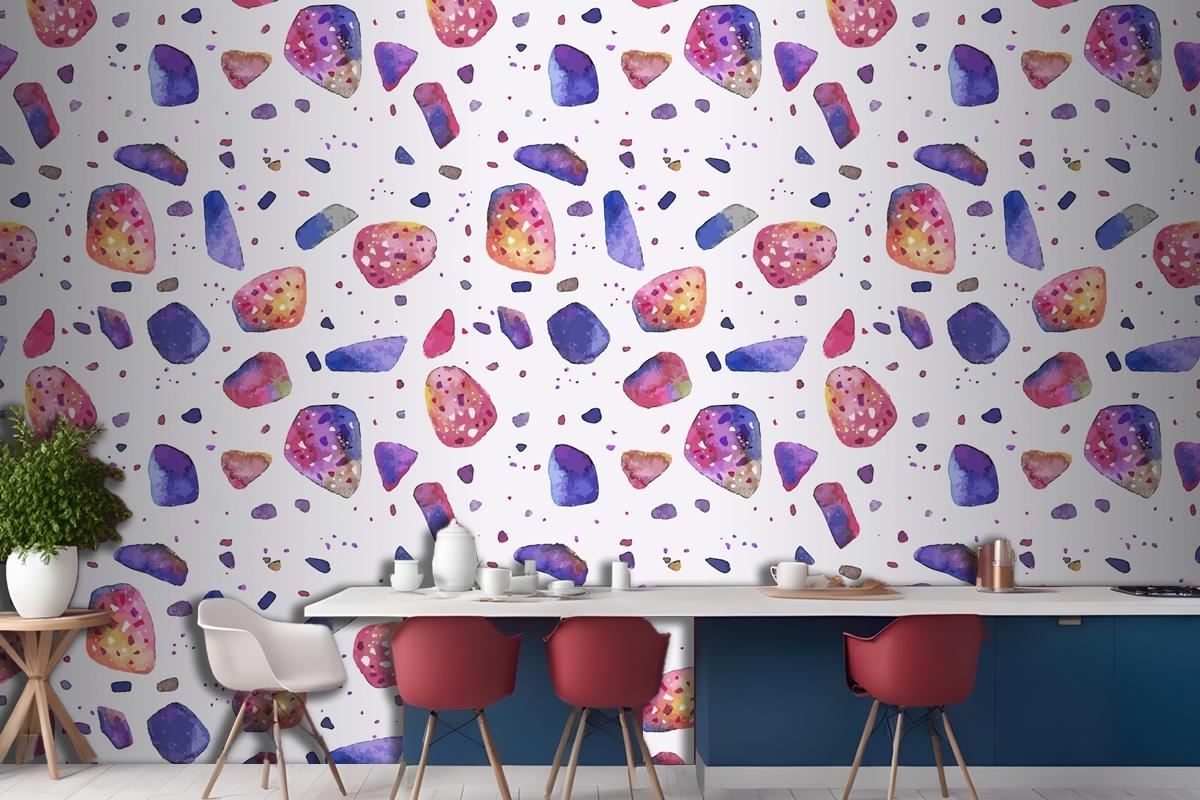 Hand Painted Colorful Terrazzo Pattern Wallpaper Mural