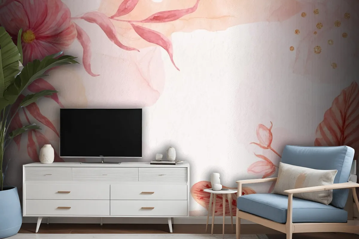 Hand Painted Flowers Background Wallpaper Mural