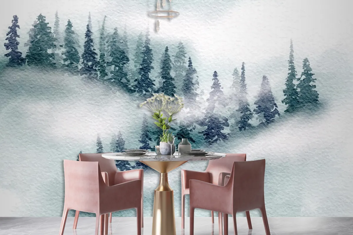 Hand Painted Japanese Themed Watercolour Landscape Wallpaper Mural